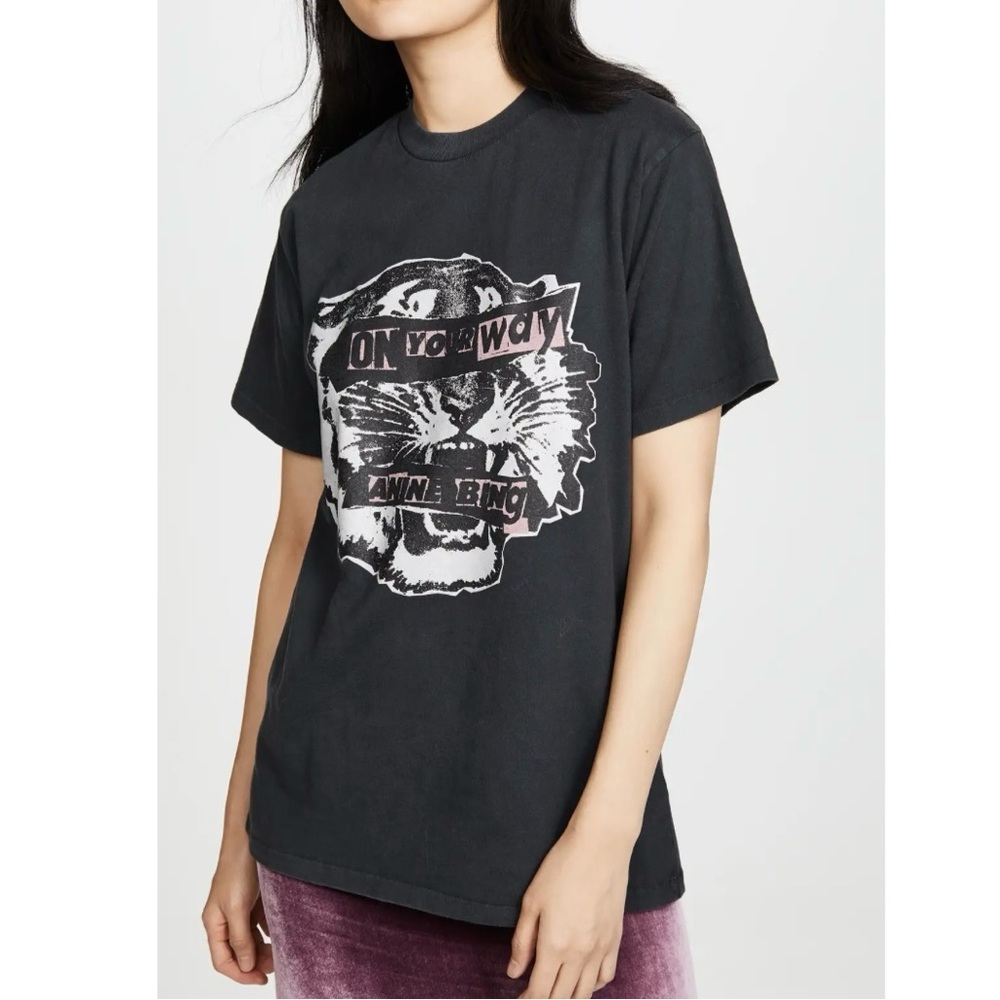 Anine Bing Black Graphic Tiger Tee